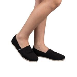 TOMS Alpargata Slip On Shoes Black Canvas Recycled Women Size 7 NEW
